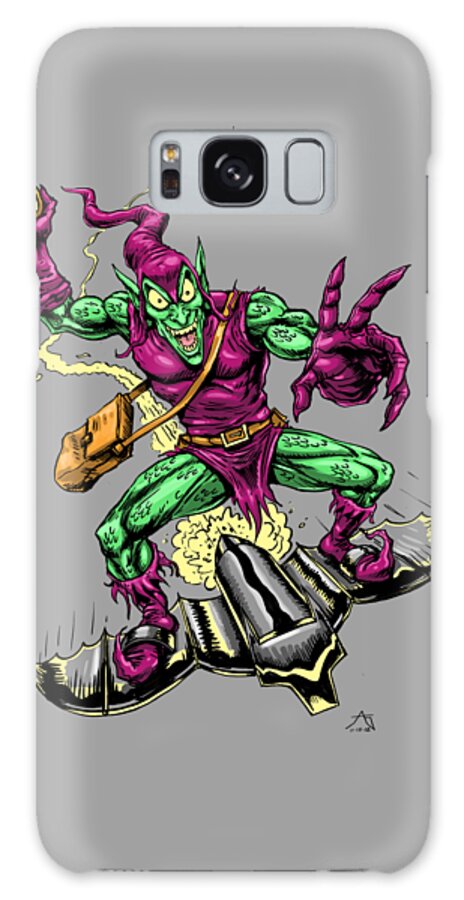 Green Goblin Galaxy Case featuring the drawing In Green Pursuit by John Ashton Golden