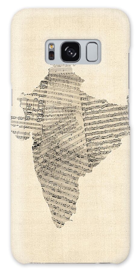 India Map Galaxy Case featuring the digital art India Map, Old Sheet Music Map of India by Michael Tompsett