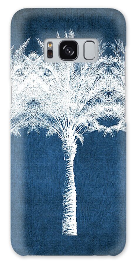 Palm Tree Galaxy Case featuring the mixed media Indigo And White Palm Trees- Art by Linda Woods by Linda Woods