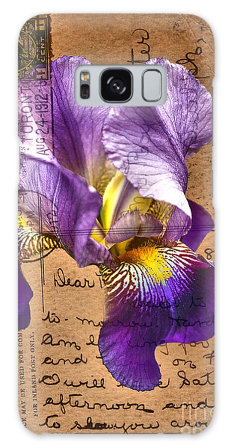 Flowers Galaxy S8 Case featuring the photograph Iris on Vintage 1912 Postcard by Nina Silver