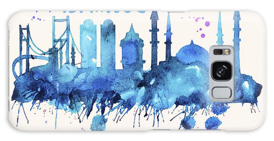 Istanbul Galaxy Case featuring the painting Istanbul Skyline Watercolor Poster - Cityscape Painting Artwork by Beautify My Walls
