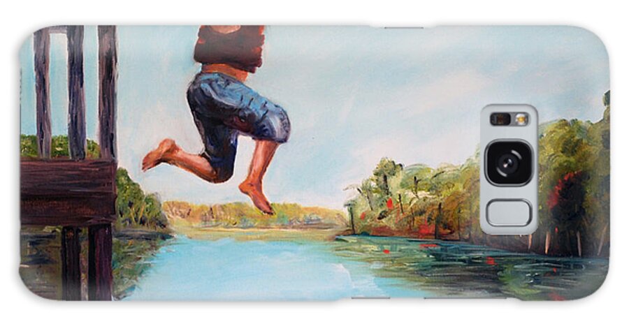 River Galaxy Case featuring the painting Jumping In The Waccamaw River by Phil Burton