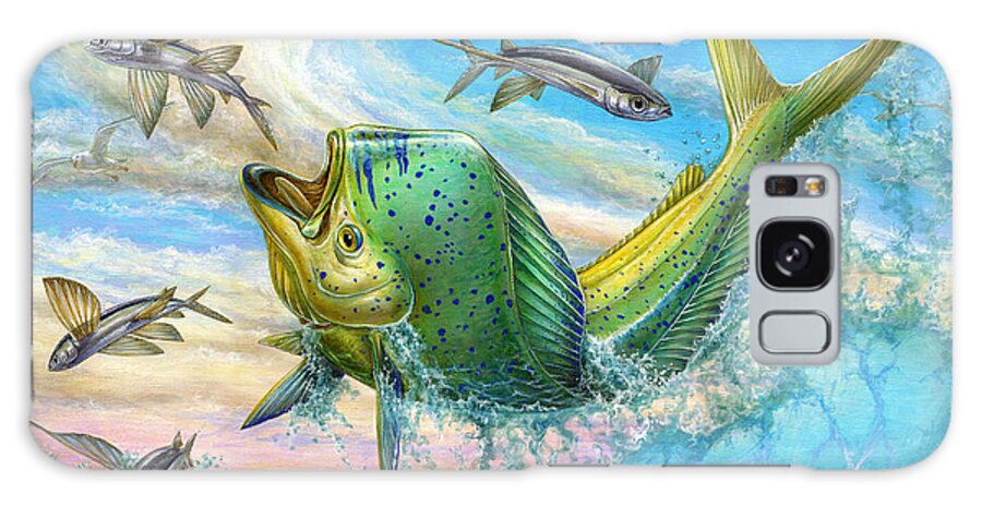 Flyingfish Galaxy Case featuring the painting Jumping Mahi Mahi And Flyingfish by Terry Fox