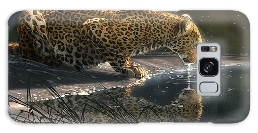 Leopard Galaxy Case featuring the digital art Just A Sip by Aaron Blaise