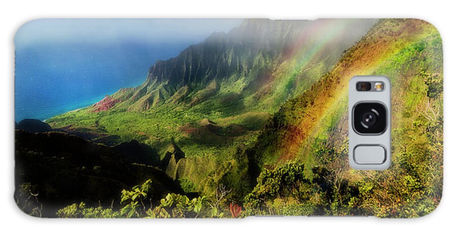Lifeguard Galaxy Case featuring the photograph Kalalau Valley Double Rainbows Kauai, Hawaii by Lawrence Knutsson