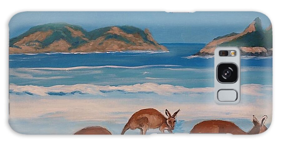 Kangaroos Galaxy S8 Case featuring the painting Kangaroos on the beach by Jean Pierre Bergoeing