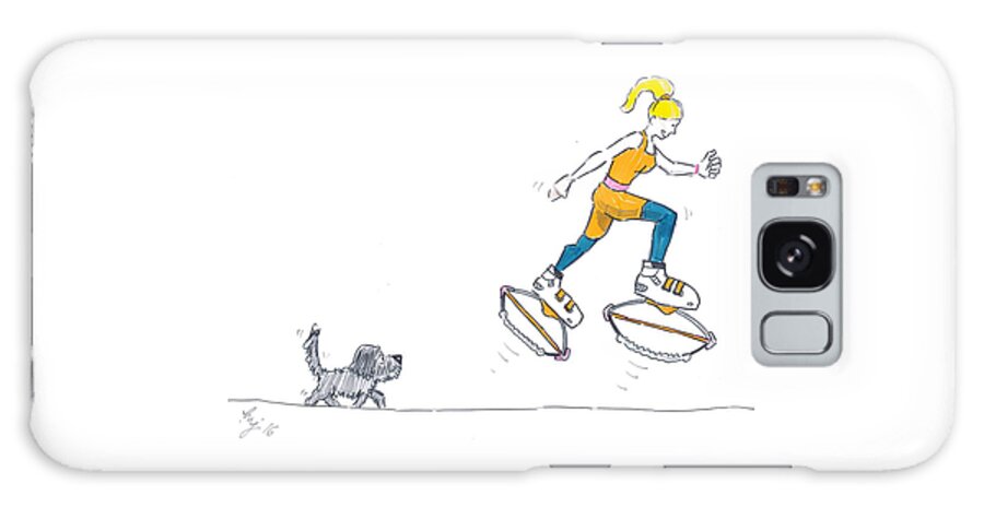 Kangoo Galaxy S8 Case featuring the drawing Kangoo Jumps Bouncy Shoes Walking the Dog Keep Fit cartoon by Mike Jory