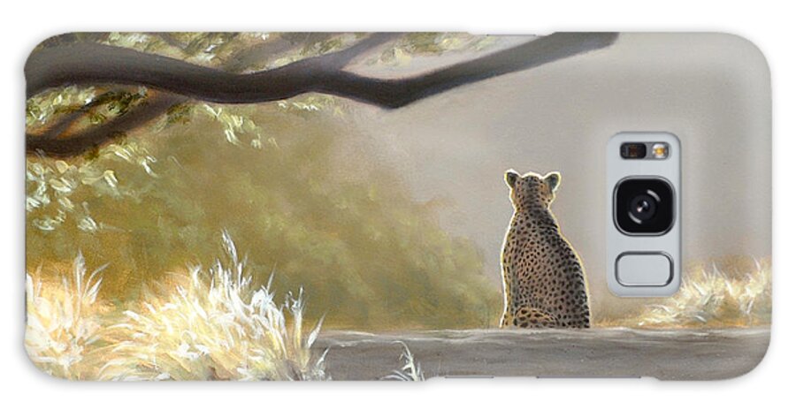 Cheetah Galaxy Case featuring the painting Keeping Watch - Cheetah by Linda Merchant