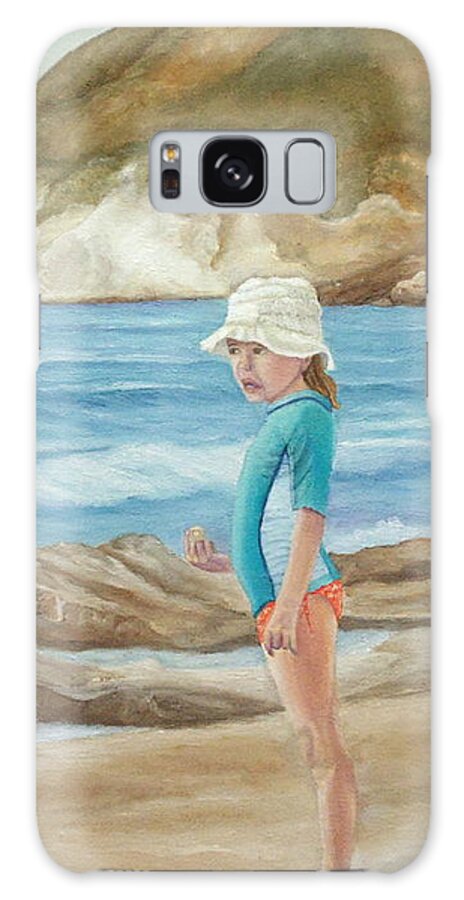Kids Galaxy Case featuring the painting Kids Collecting Marine Shells by Angeles M Pomata