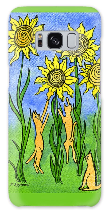 Cat Art Galaxy Case featuring the painting Kitties Climbing Flowers by Norma Appleton