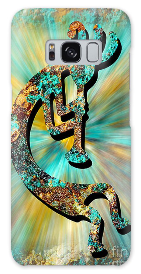 Photography Galaxy S8 Case featuring the digital art Kokopelli Turquoise and Gold by Vicki Pelham