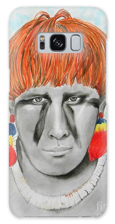 Indigenous Galaxy Case featuring the drawing Kuikuro from Brazil -- Portrait of South American Tribal Man by Jayne Somogy