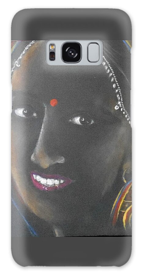 Bindi Galaxy Case featuring the drawing Kumkuma -- Close-up Portrait of Indian Woman by Jayne Somogy