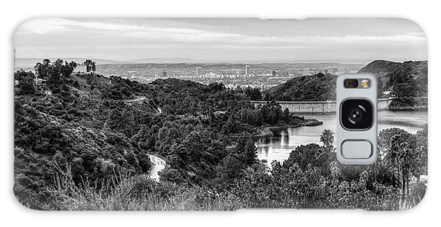 Hollywood Galaxy Case featuring the photograph Lake Hollywood from Hollywood Hills in Black and White - Los Angeles California by Gregory Ballos