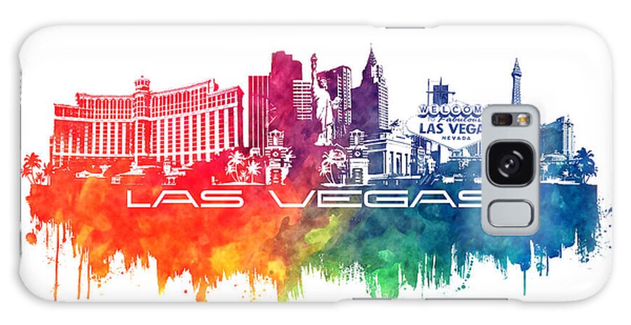 Las Vegas Galaxy S8 Case featuring the digital art Las Vegas skyline city color by Justyna Jaszke JBJart