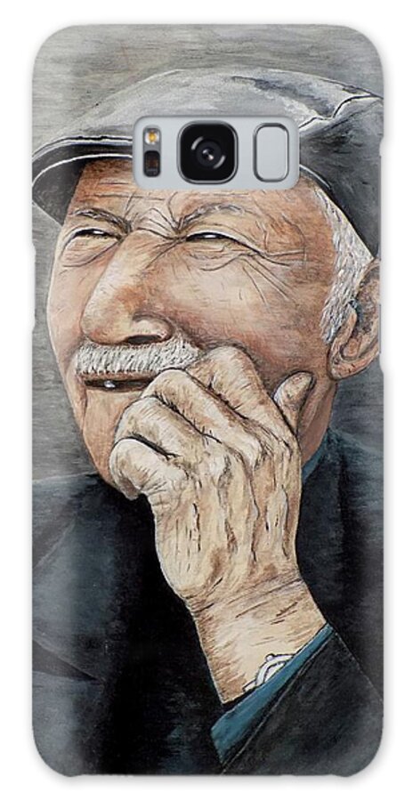 Old Man Galaxy Case featuring the painting Laughing Old Man by Judy Kirouac