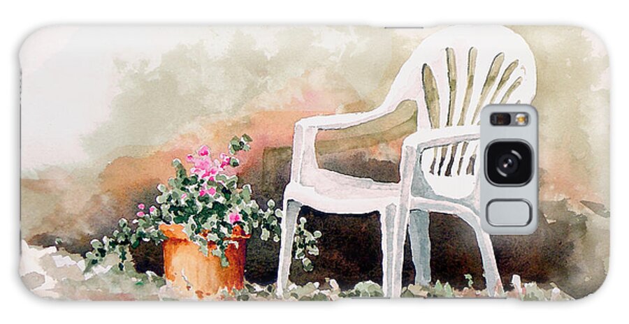 Chair Galaxy Case featuring the painting Lawn Chair with Flowers by Sam Sidders