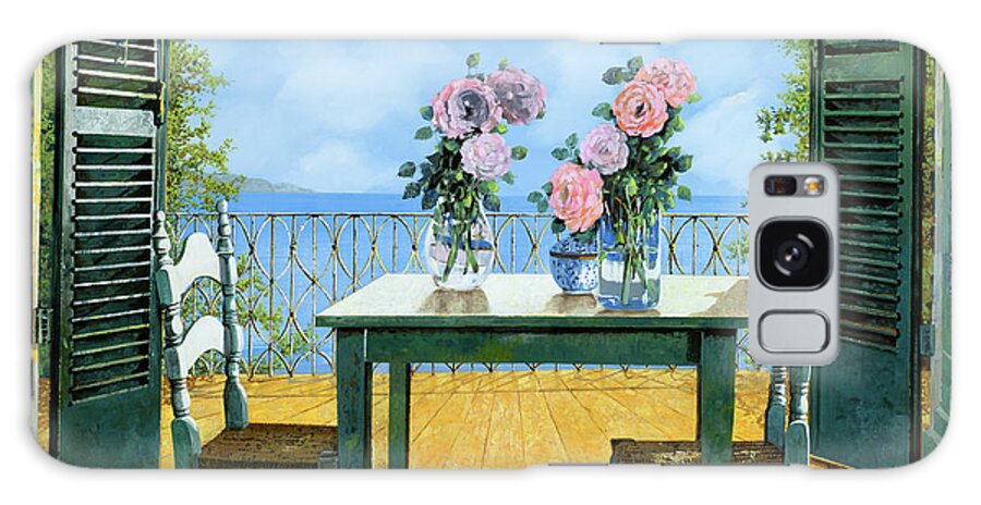 Terrace Galaxy Case featuring the painting Le Rose Sul Tavolo Al Balcone by Guido Borelli