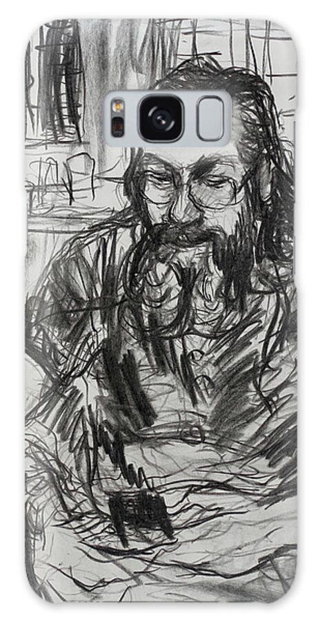 Charcoal Galaxy Case featuring the drawing Lee on his mobile by Peregrine Roskilly