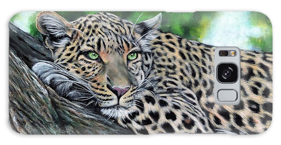 Leopard Galaxy Case featuring the painting Leopard on Branch by John Neeve