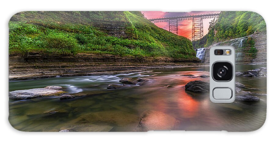 Waterfall Galaxy Case featuring the photograph Letchworth Upper Falls At Dusk by Mark Papke