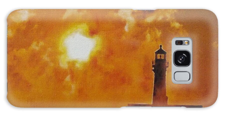 Lighthouse Galaxy Case featuring the painting Lighthouse in Mist by Cara Frafjord