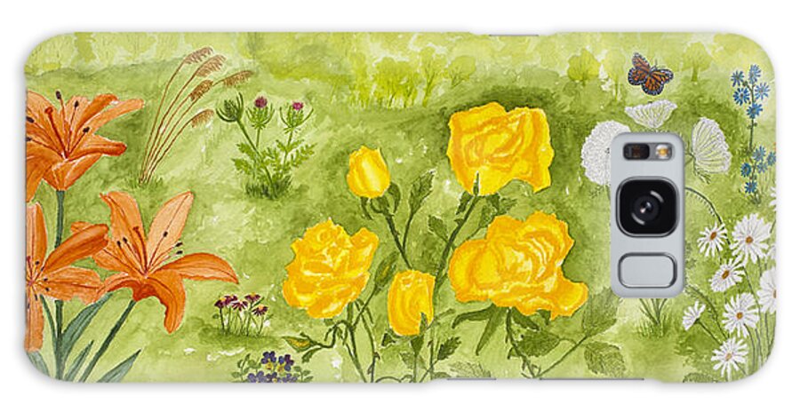 Garden Galaxy Case featuring the painting Lils Flower Garden by Conni Schaftenaar