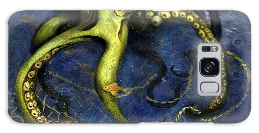 Octopus Galaxy Case featuring the digital art Lime Green Octopus with Net by Sand And Chi