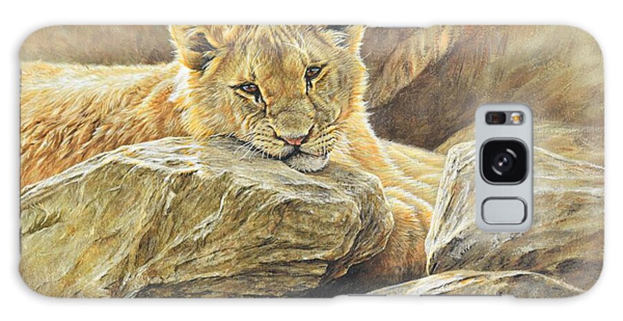 Wildlife Paintings Galaxy Case featuring the painting Lion Cub Study by Alan M Hunt