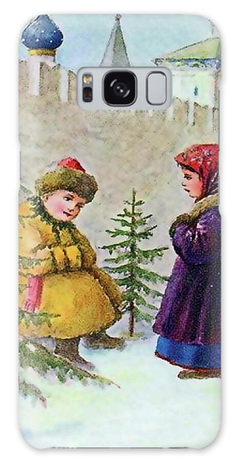 Christmas Tree Galaxy Case featuring the painting Little Christmas tree seller by Long Shot
