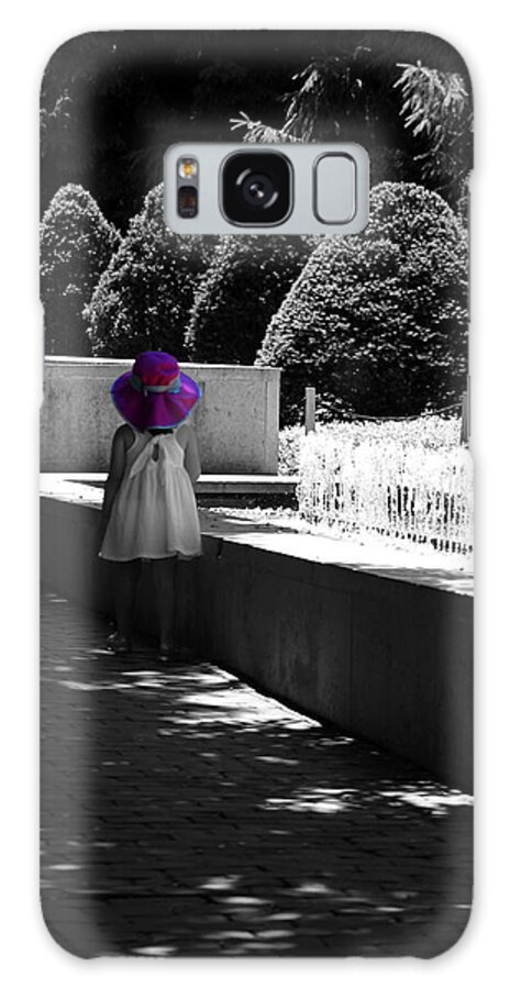 Selective Coloring Galaxy Case featuring the photograph Little Girl in Magenta Hat Black and White Selective Color by Colleen Cornelius