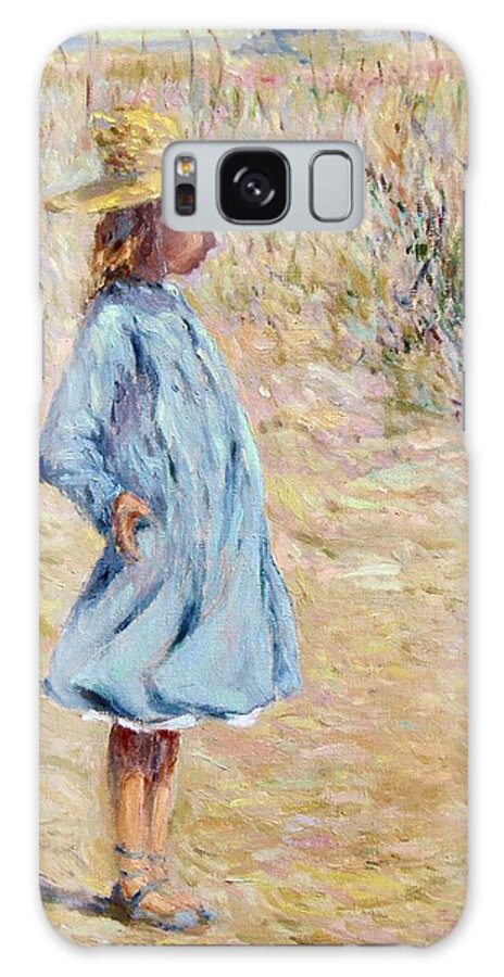 Girl Galaxy Case featuring the painting Little Girl with blue dress by Pierre Dijk