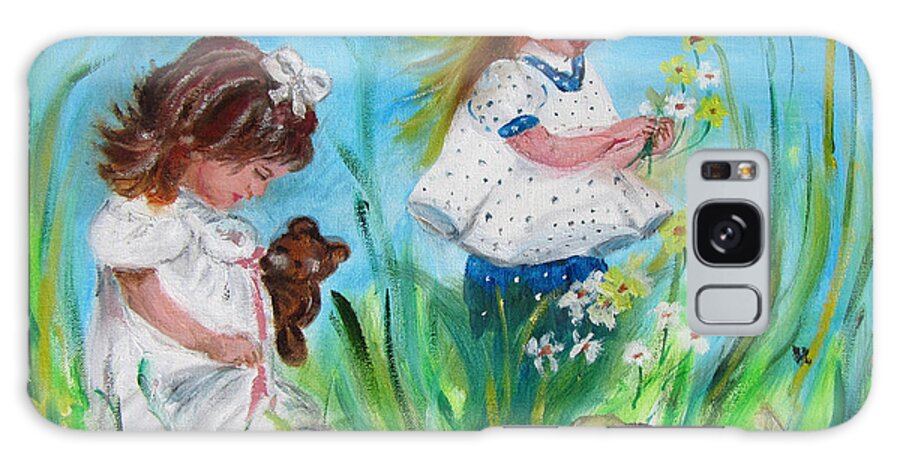 Children Galaxy Case featuring the painting Little Girls Picking Flowers by Lucille Valentino