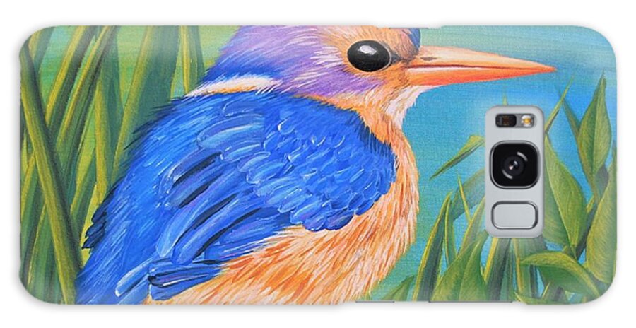 African Pygmy Kingfisher Galaxy Case featuring the painting Litttle King of the Fishers by SophiaArt Gallery