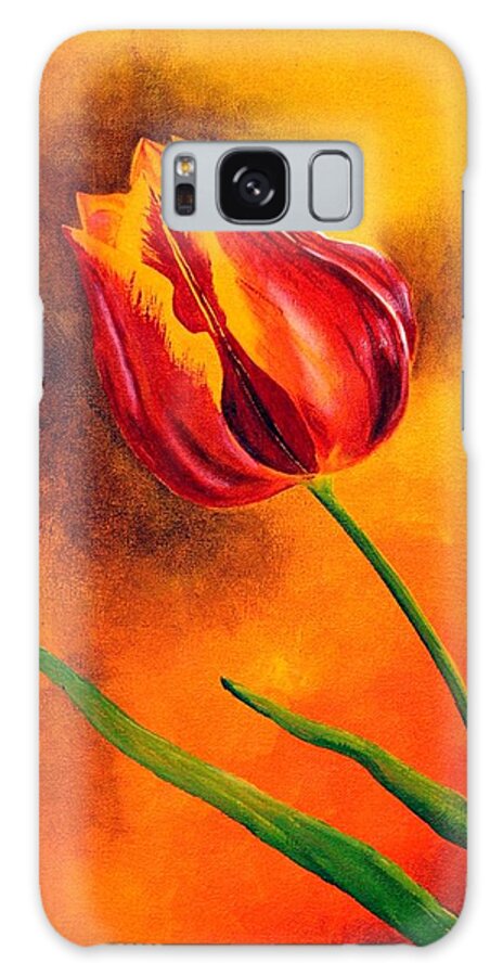 Tulip Galaxy Case featuring the painting Lone Red Tulip by Tamara Kulish