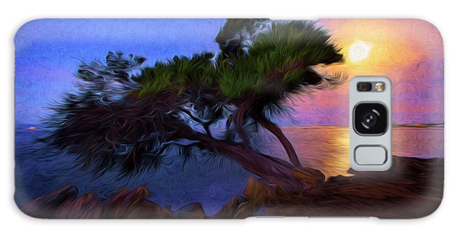 Tree Galaxy Case featuring the photograph Lone Tree on Pacific Coast Highway at Moonset by John A Rodriguez