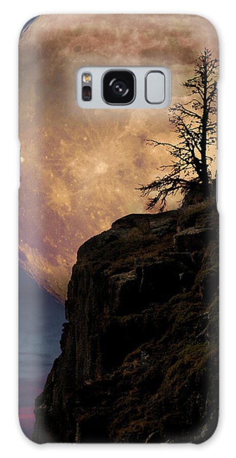 Alone Galaxy Case featuring the photograph Lone tree with super moon by Mihai Andritoiu