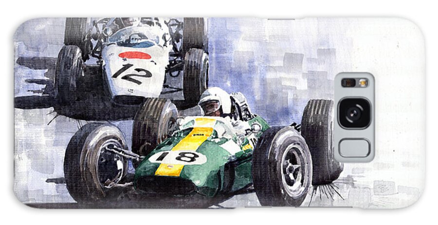 Watercolour Galaxy Case featuring the painting Lotus vs Honda Mexican GP 1965 by Yuriy Shevchuk