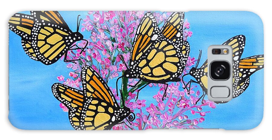 Monarch Butterflies Galaxy Case featuring the painting Butterfly Feeding Frenzy by Karen Jane Jones