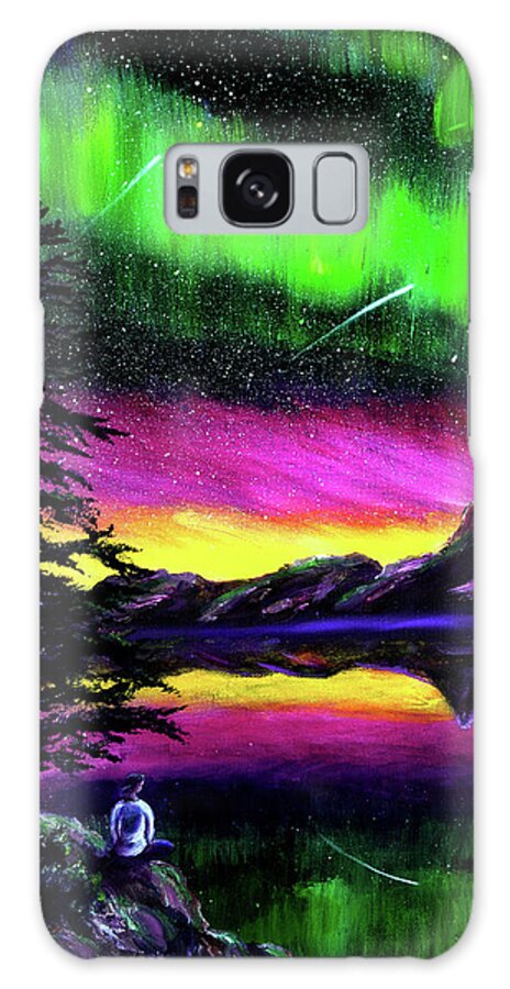 Northern Lights Galaxy Case featuring the painting Magical Night Meditation by Laura Iverson
