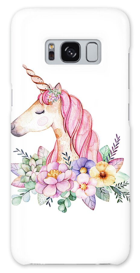 Fantasy Galaxy Case featuring the digital art Magical Watercolor Unicorn by Lisa Spence