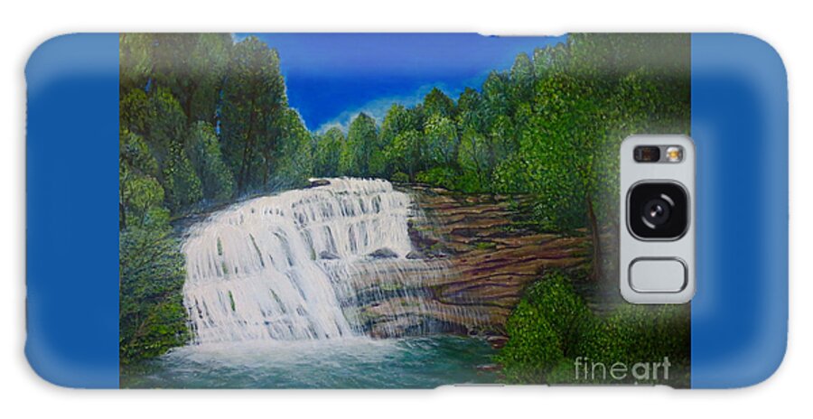Bald River Falls Full Cascading Waterfall Blue Skies Overhead And Lined With Deciduous And Evergreen Trees On Either Side Clear Blue Green Water With White Water Pooling At Bottom Sunlight On River Rock Balance Of Cool And Warm Tones Waterfall Nature Scenes Acrylic Waterfall Painting Galaxy S8 Case featuring the painting Majestic Bald River Falls of Appalachia II by Kimberlee Baxter