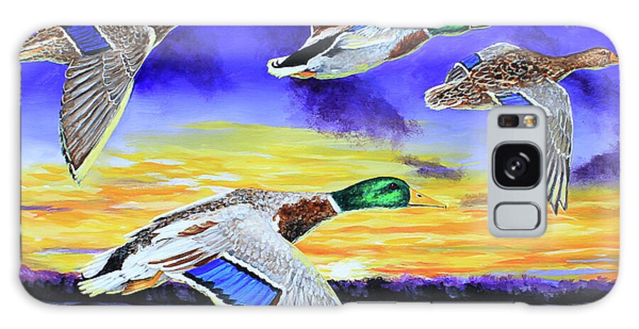 Mallards Galaxy Case featuring the painting Mallards Early Morning Flight by Karl Wagner