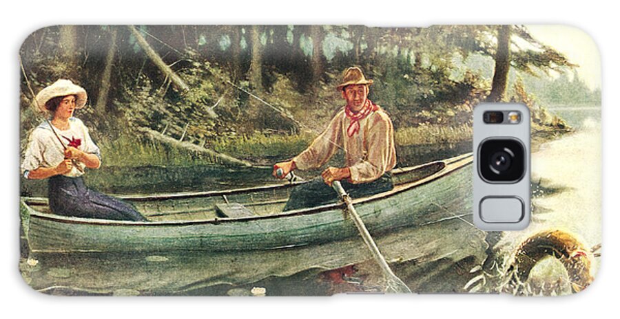 Frank Stick Galaxy Case featuring the painting Man and Woman Fishing by JQ Licensing