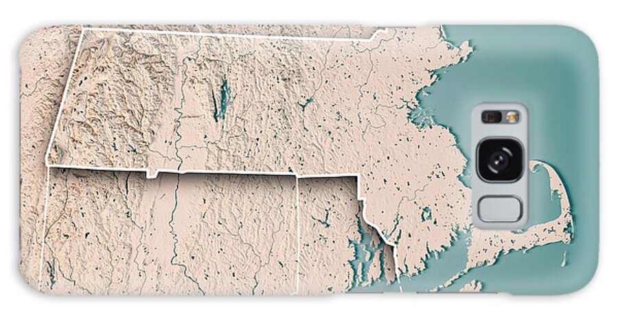 Massachusetts Galaxy Case featuring the digital art Massachusetts State USA 3D Render Topographic Map Neutral Border by Frank Ramspott