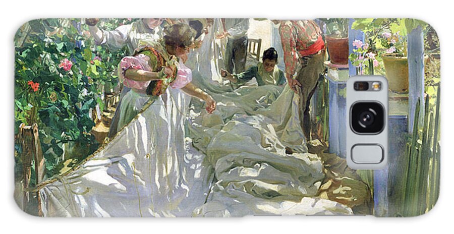 Sewing;straw Hat;geranium;sunshine;worker;workers;greenhouse;conservatory;interior; Pagoda Galaxy Case featuring the painting Mending the Sail by Joaquin Sorolla y Bastida