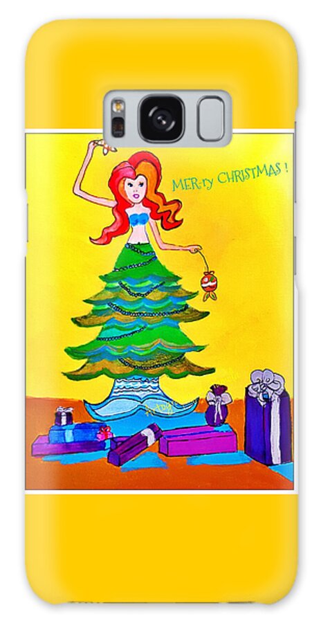 Christmas Mermaid Galaxy Case featuring the painting Mer-ry Christmas Mermaid Tree  by Pamela Smale Williams