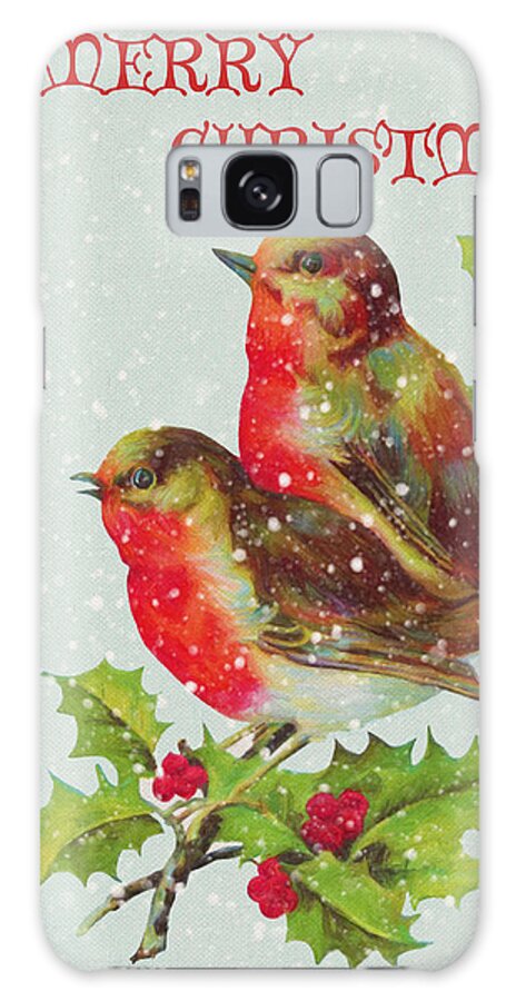 Merry Christmas Snowy Bird Couple Galaxy Case featuring the digital art Merry Christmas Snowy Bird Couple by Sandi OReilly