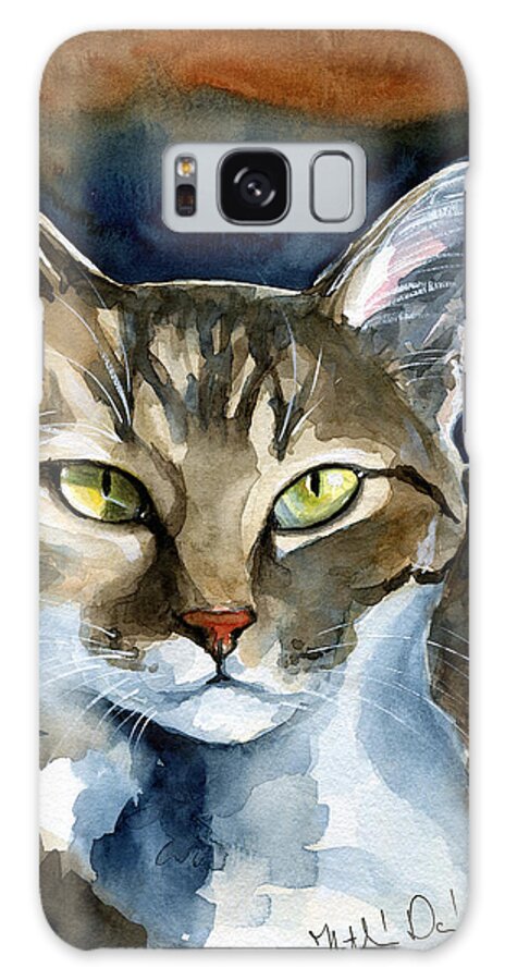 Mesmerizing Galaxy S8 Case featuring the painting Mesmerizing Eyes - Tabby Cat Painting by Dora Hathazi Mendes