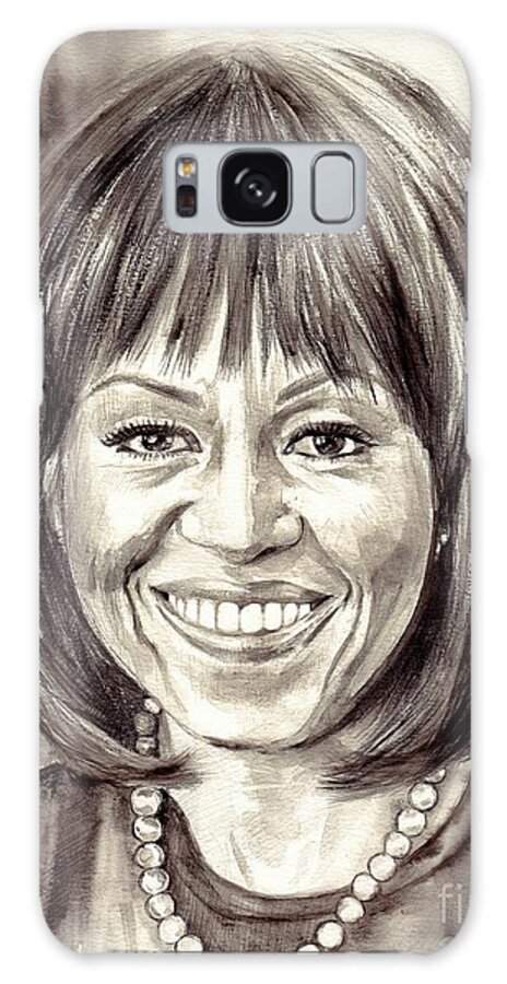 Michelle Galaxy S8 Case featuring the painting Michelle Obama watercolor portrait by Suzann Sines